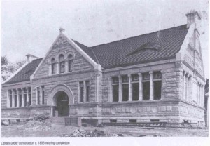 Image of library during construction, circa 1895
